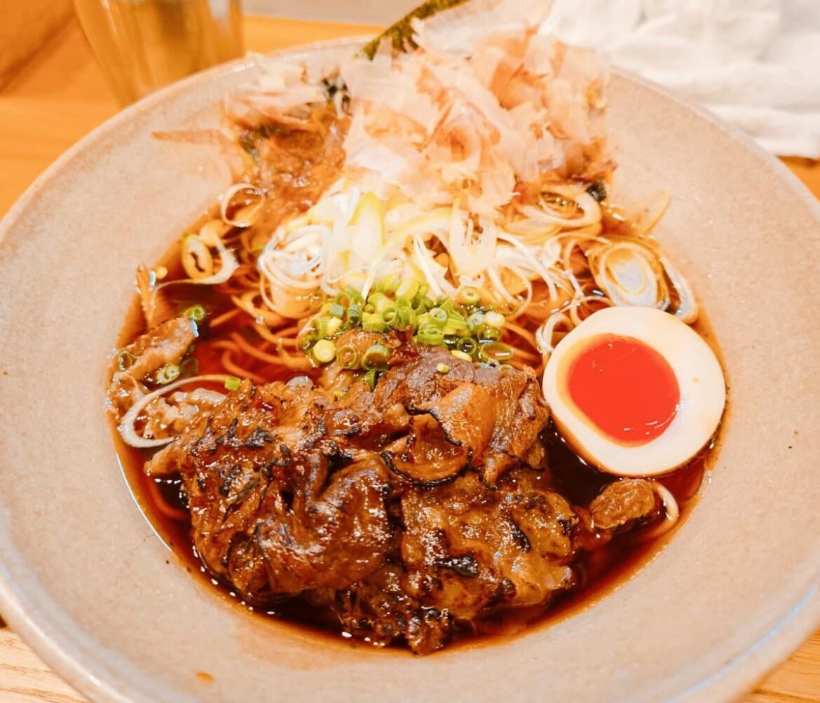 Wagyu ramen perfection: silky broth, melt-in-your-mouth beef, and a gorgeous jammy egg!