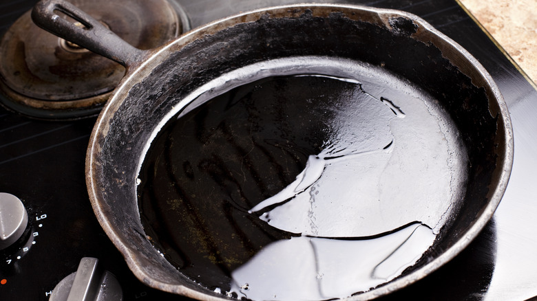 Oil seasoning in iron skillet