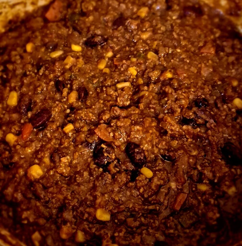 Chili - from cooking to table, bread & Tortillas added after - seemingly a weekly dish now