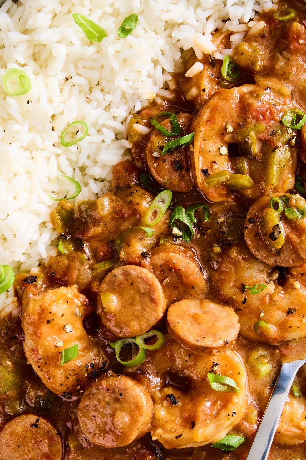 shrimp and sausage gumbo with green onions