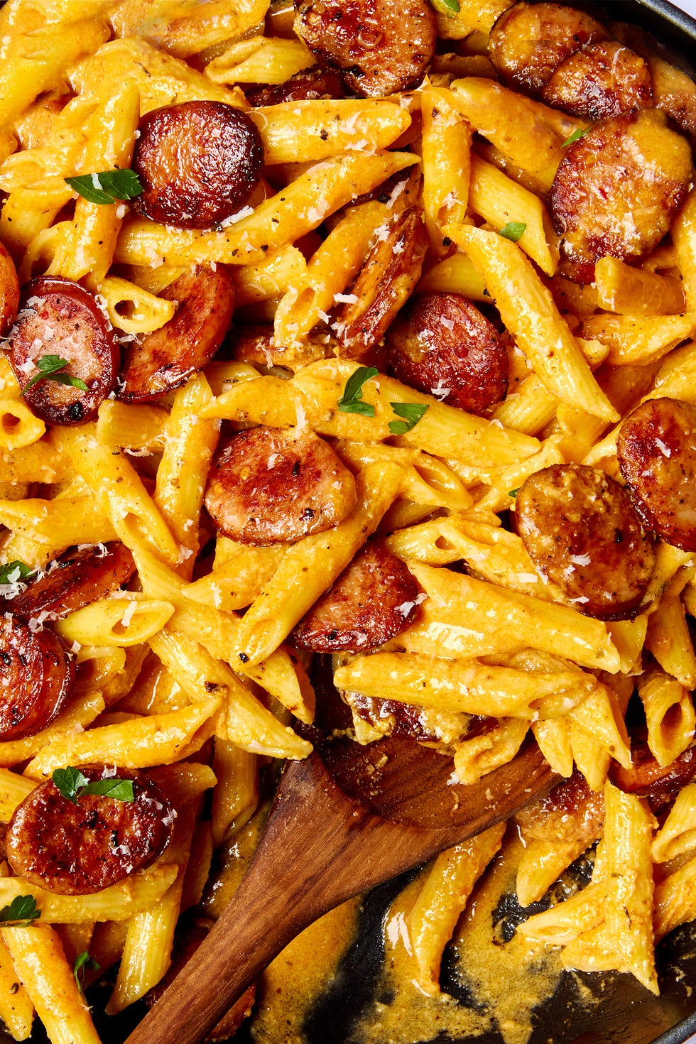 cajun flavored alfredo with penne tossed with smoked sausage