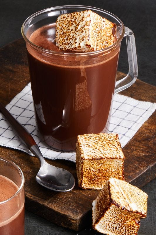 spiked hot chocolate with a toasted marshmallow