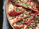 Stuffed peppers with breadcrumbs, anchovies, olives and capers from Claudia Roden's Mediterranean.