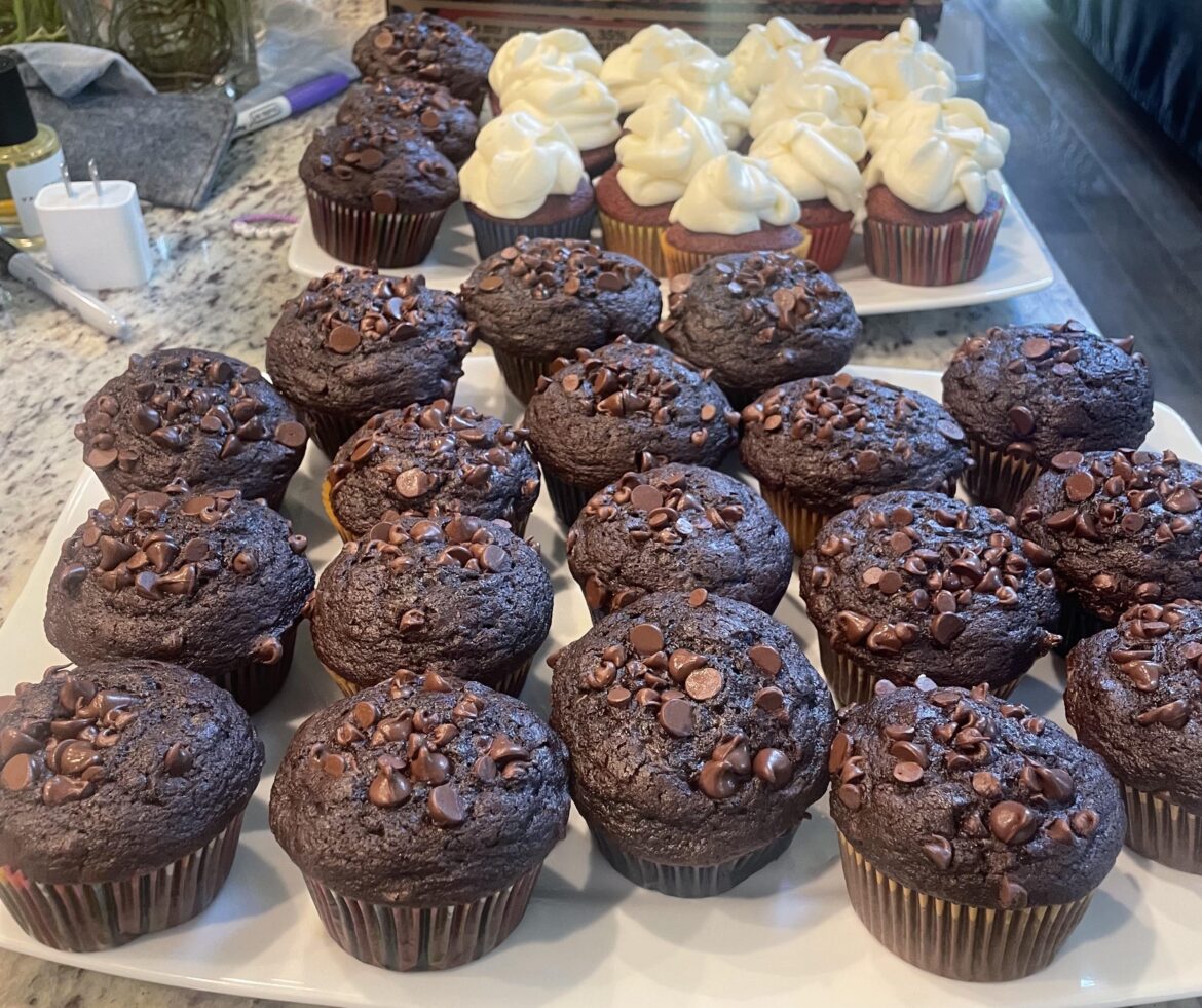 Double chocolate muffins and red velvet cupcakes