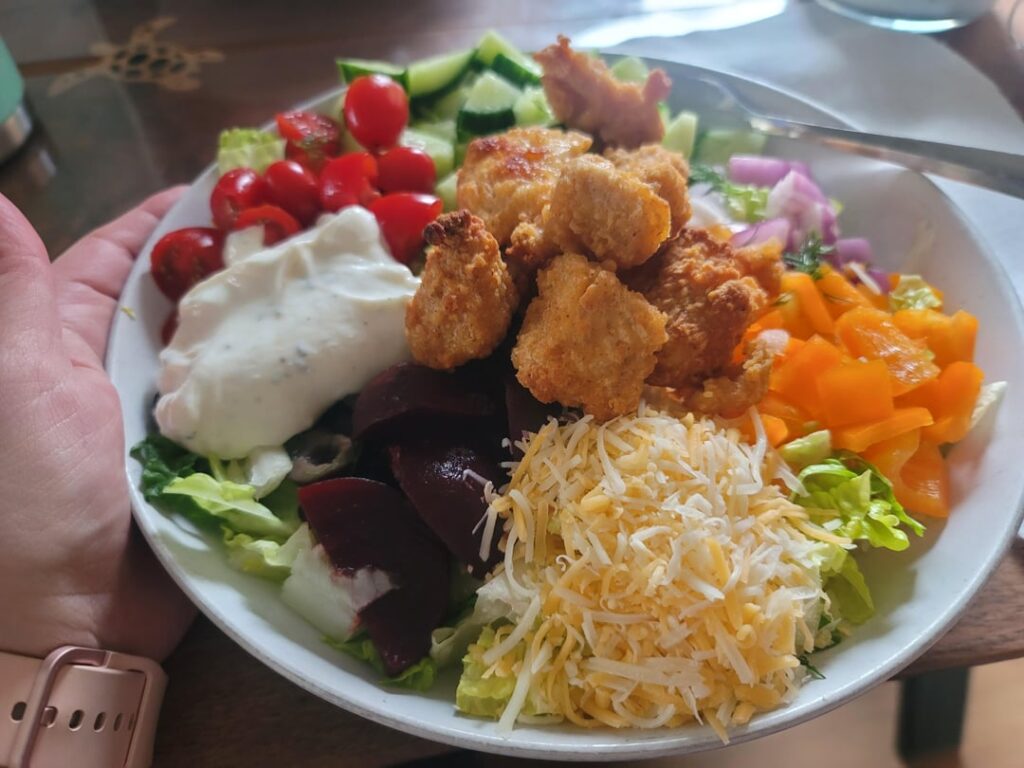 Big ole lunch salad and a ceviche snack