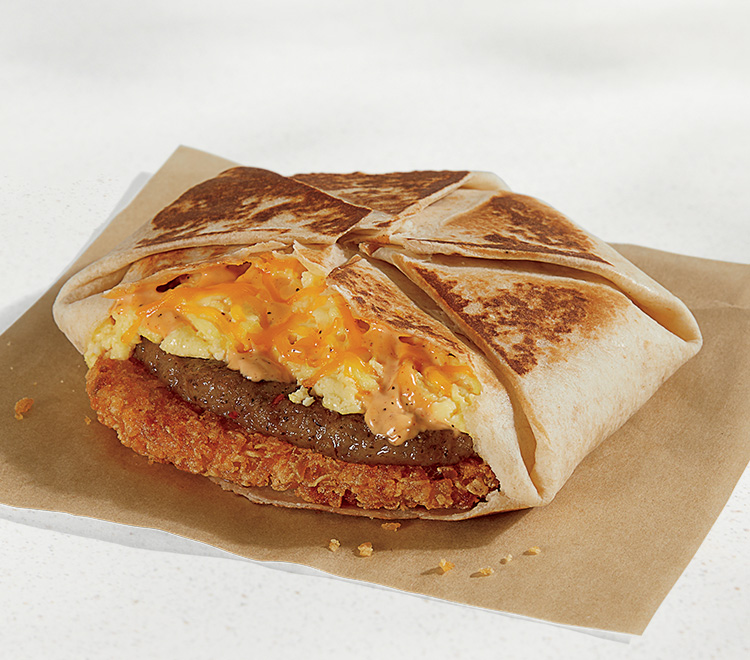sausage patty breakfast crunchwrap from Taco Bell