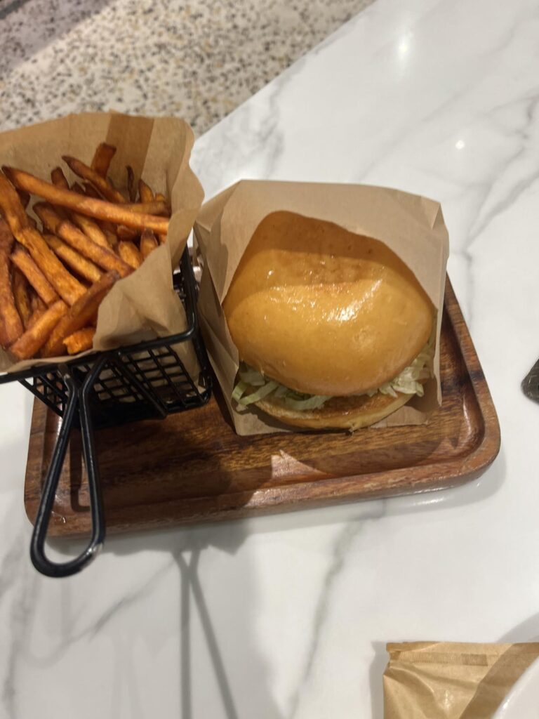 Calories in the cod burger and sweet potato fries?
