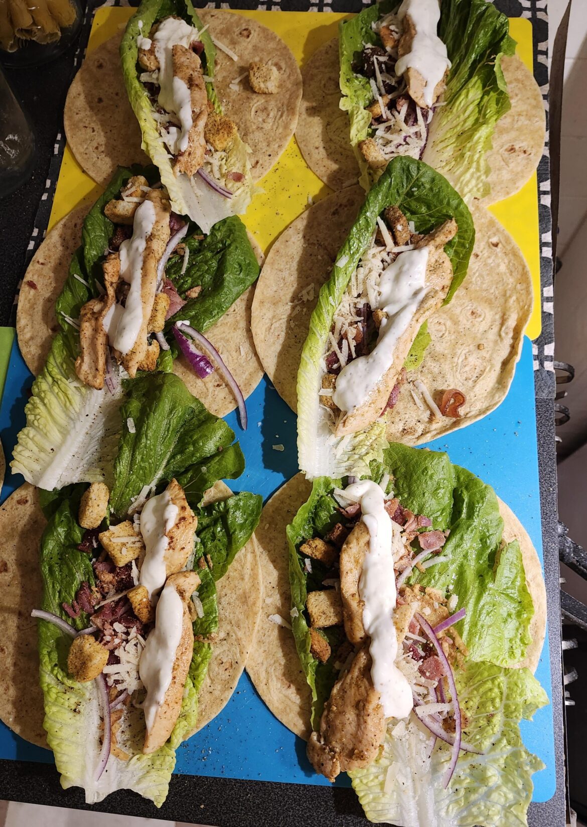 Thank you! Chicken caesar wraps.