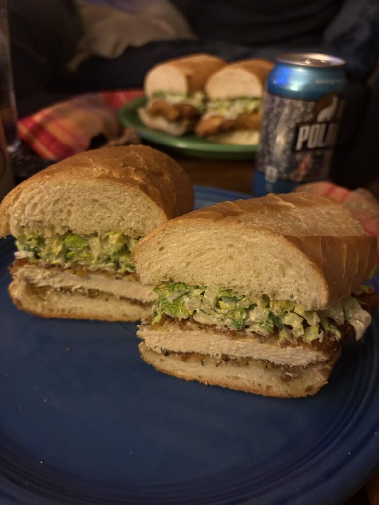 chicken cutlet & caesar salad on garlic bread