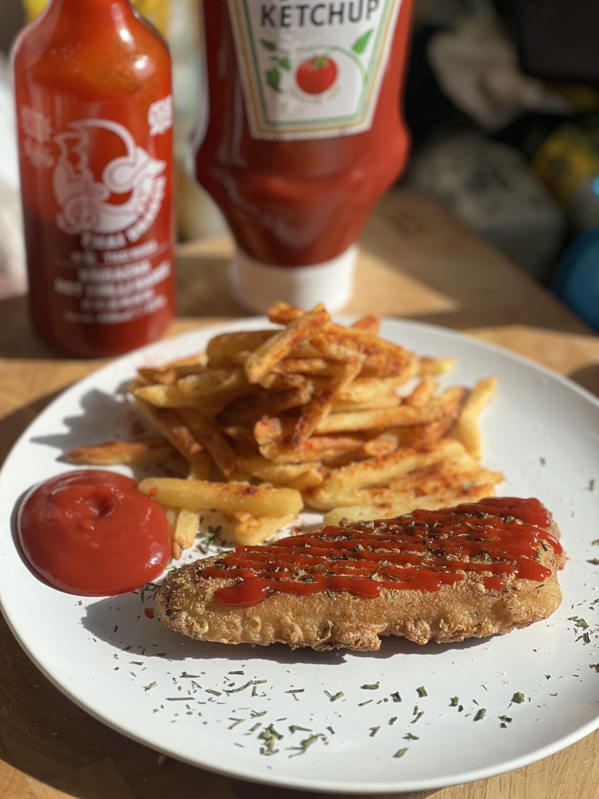 fried pollack with parsley, and smoked paprika dusted fries