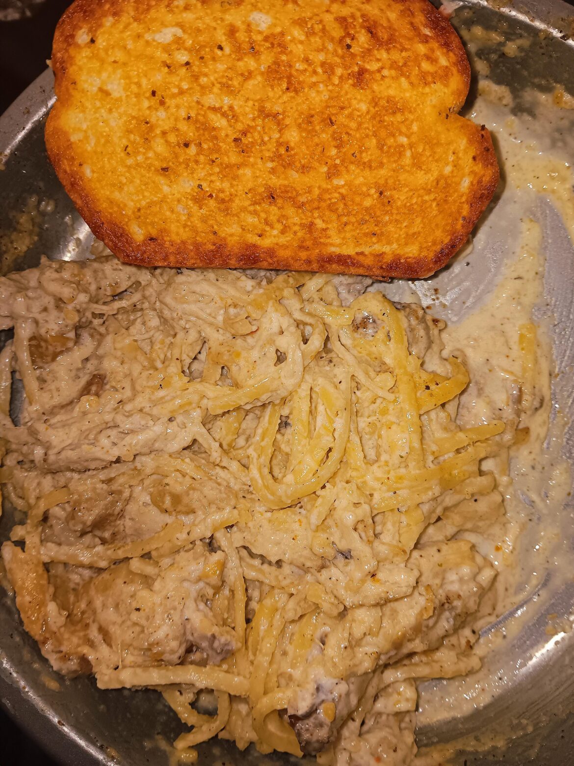 Chicken Alfredo I spent 2 hours making. Eaten out a cake pan like a king