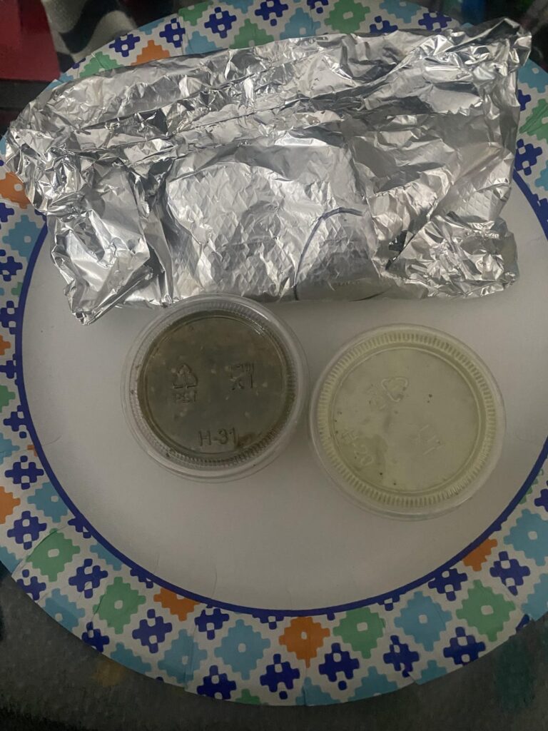 My small chicken taco w greens & pico & avocado crema.