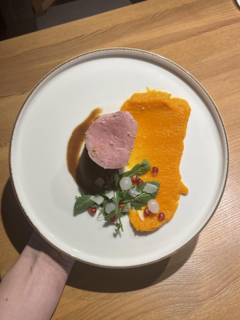 pork tenderloin with carrot puree and white wine jus