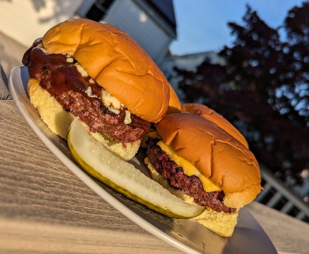 BBQ blue cheese burg and classic cheese