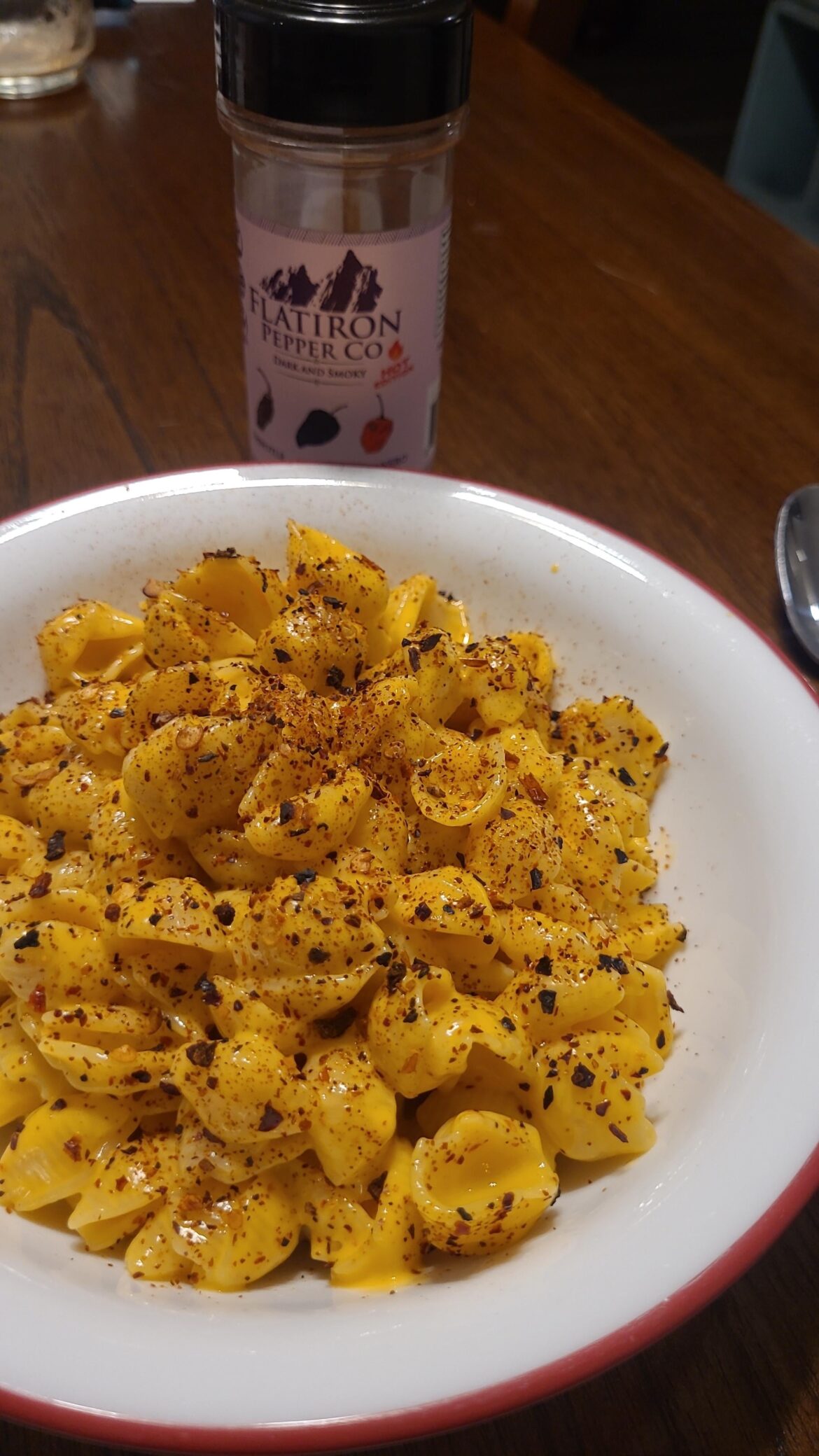 Broke man's gourmet. Sheets and cheese with pepper flake.
