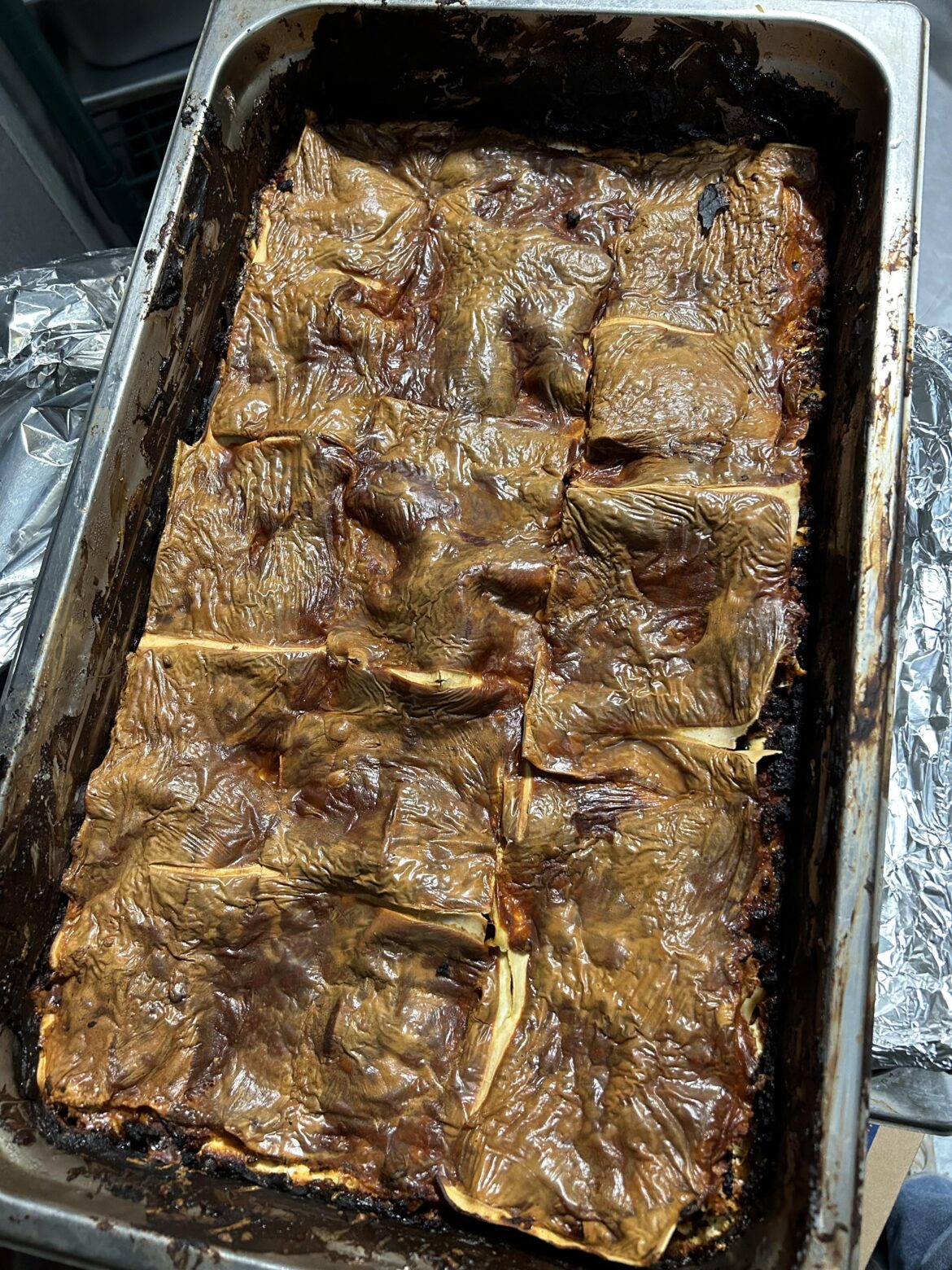 Lasagna forgotten in the oven