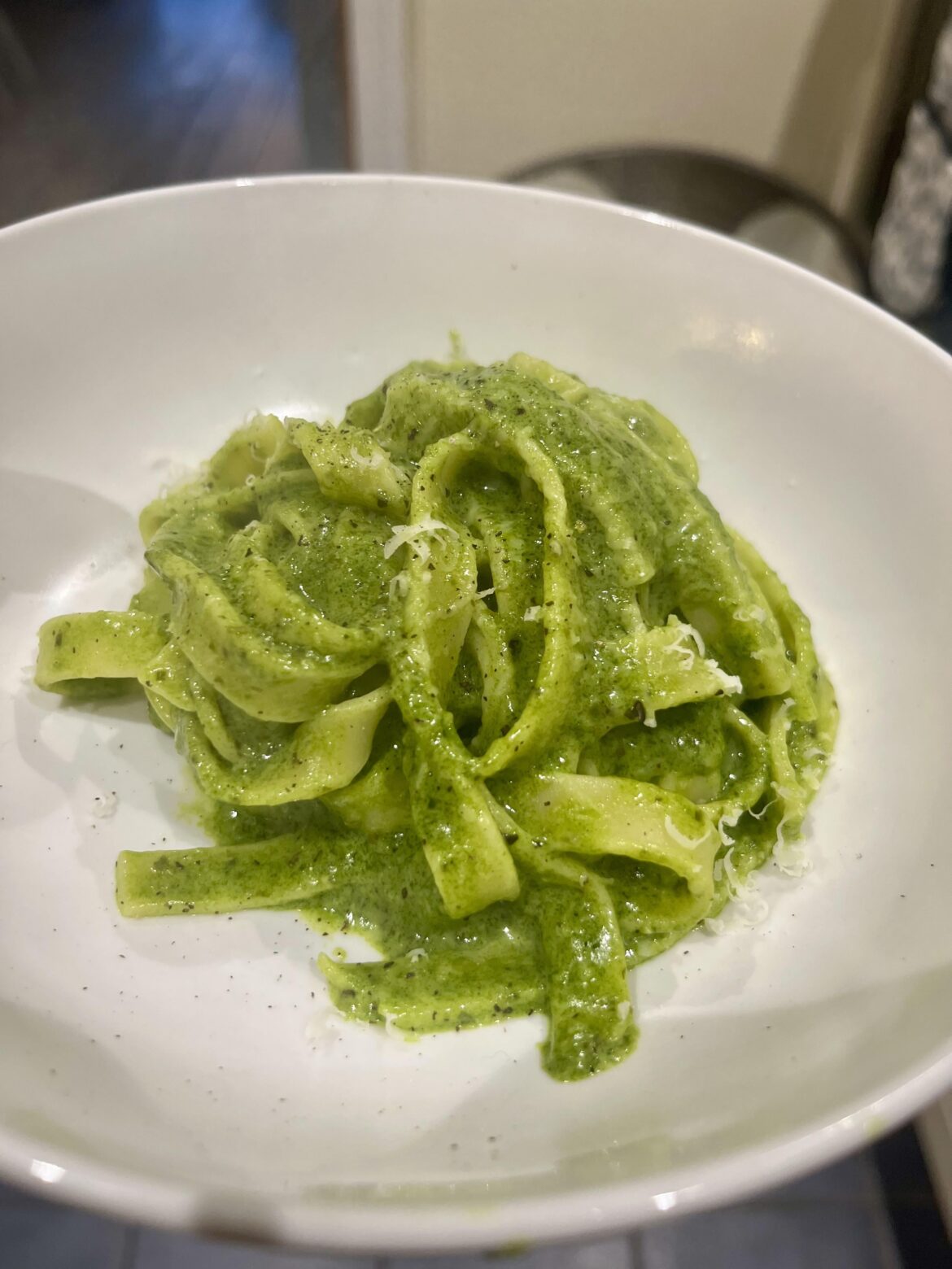 Spinach pasta. First time using the food processor for a sauce!