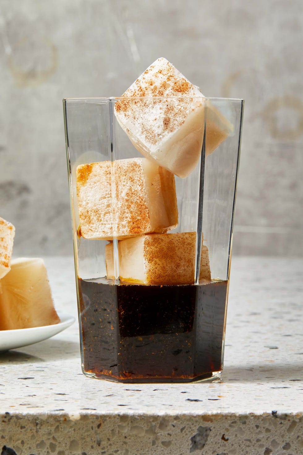 vanilla almond ice cubes in a glass of coffee