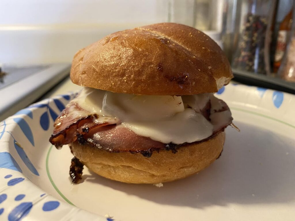 Made a fried mortadella with provolone. Mustard on top. Mayo on bottom.
