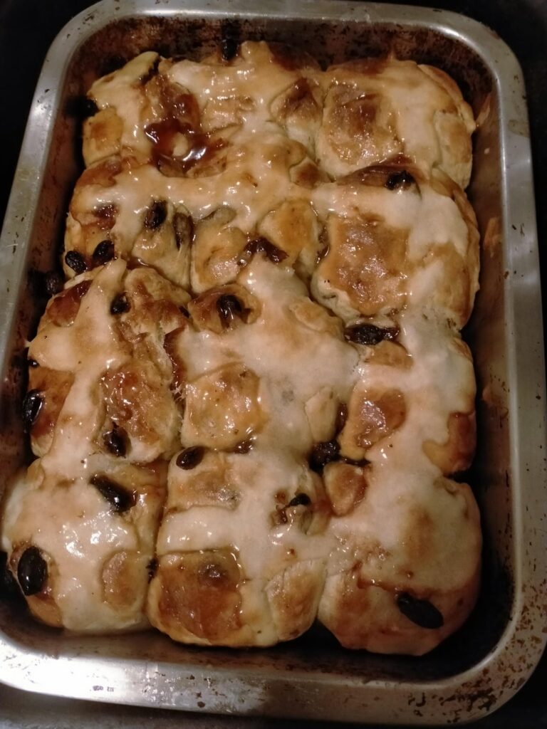 Sourdough hot cross buns!! (I did not have a piping bag, I tried)