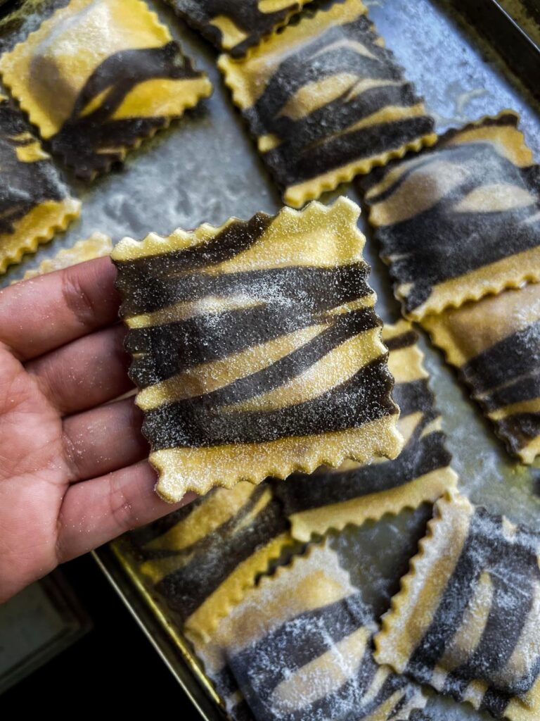 Smoked trout ravioli with ricotta, mascarpone, and chives 🐟