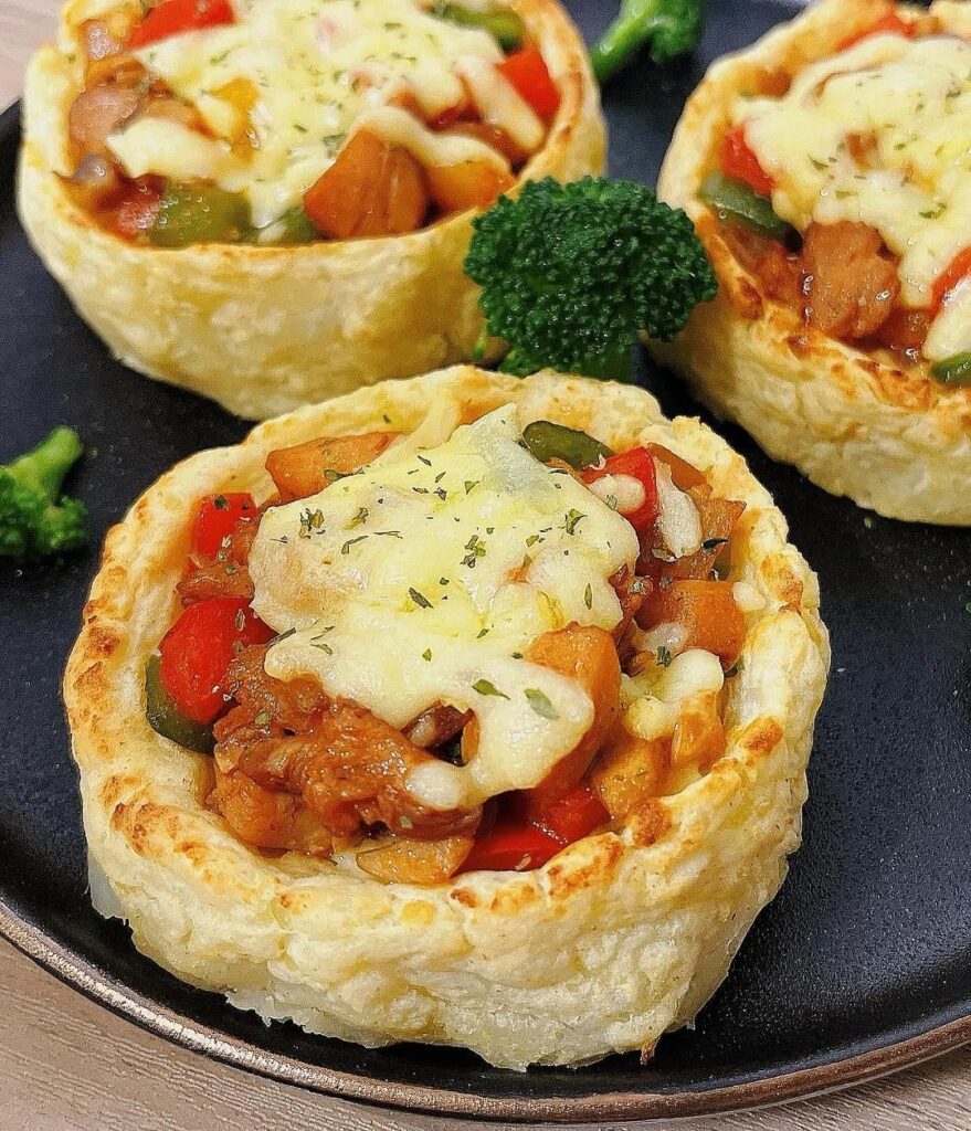 Chicken and Potato Tart with Tomatoes and Colored Peppers