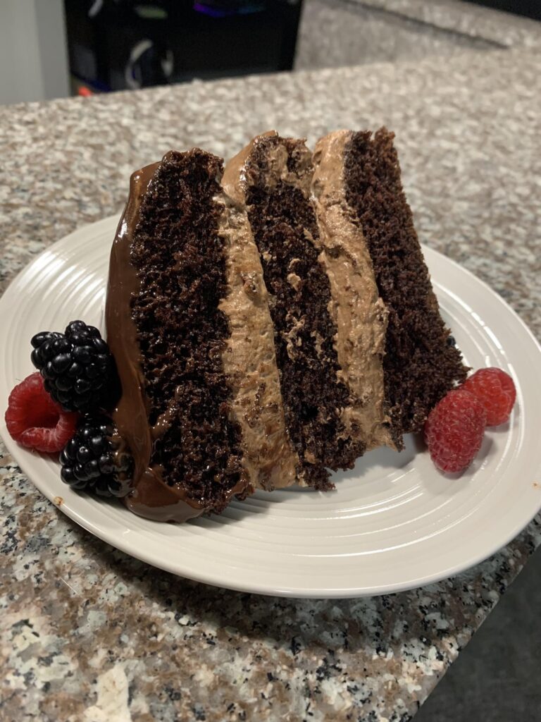Chocolate Espresso Cake with Chocolate Mouse and Ganache
