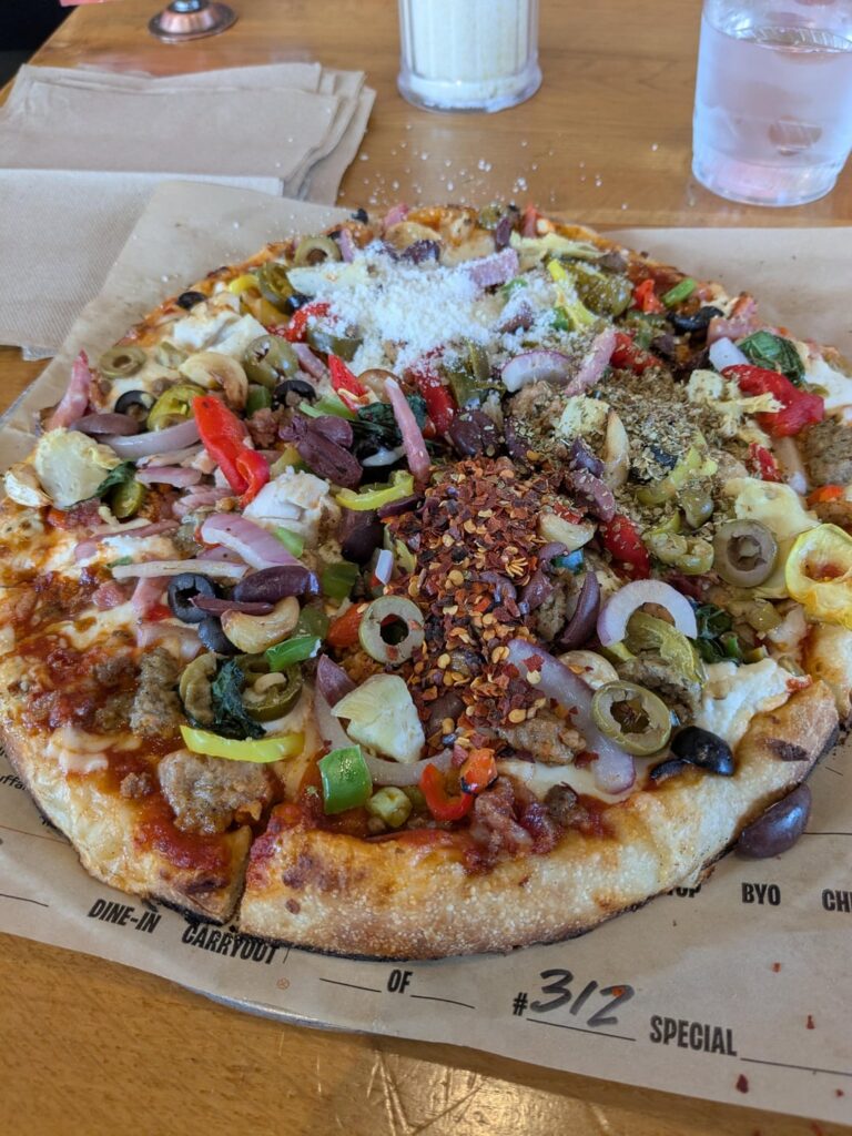 Diabetic friendly Blaze Pizza. Spicy Edition if you call it that spicy red sauce and lots of pepper flakes and also lots of oregano. And every cheese every meat and all the vegetables except pineapple and broccoli. Go to the last image to see how it was diabetic friendly. Diabetic friendly Blaze Pizza. Spicy Edition if you call it that spicy red sauce and lots of pepper flakes and also lots of oregano. And every cheese every meat and all the vegetables except pineapple and broccoli. Go to the last image to see how it was diabetic friendly.