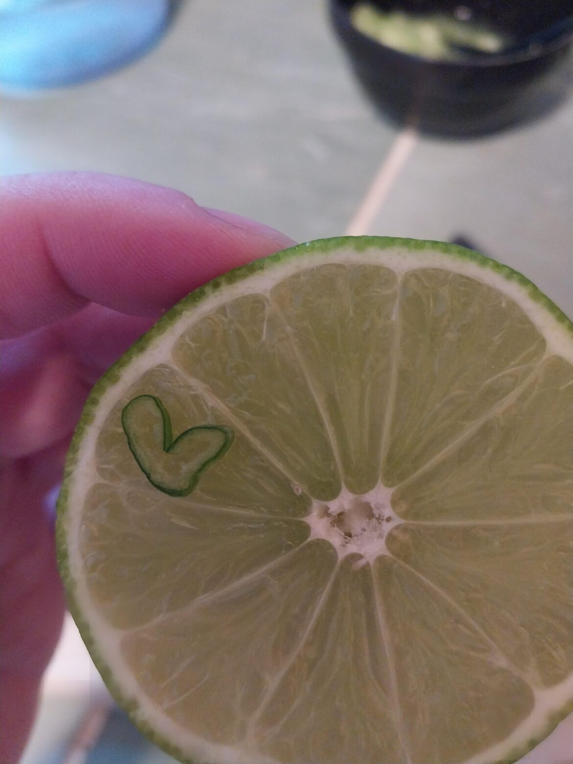 A piece of green onion got stuck on my lime.