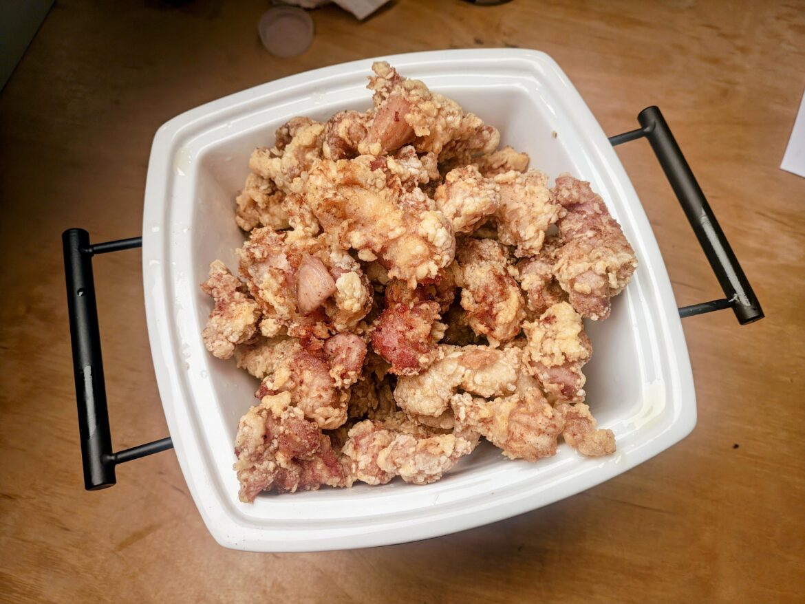 I deep fried 3 pounds of chicken nuggets and tenders last night and the only bowl big enough to hold it was my fondue pot