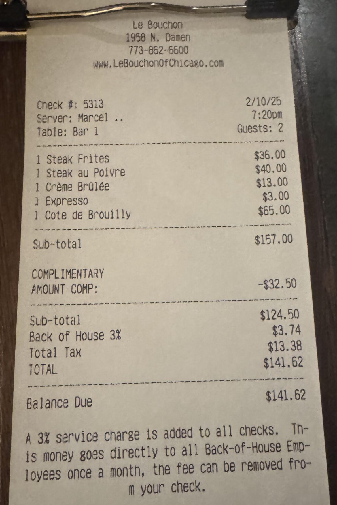 Le Bouchon (back of the house) surcharge