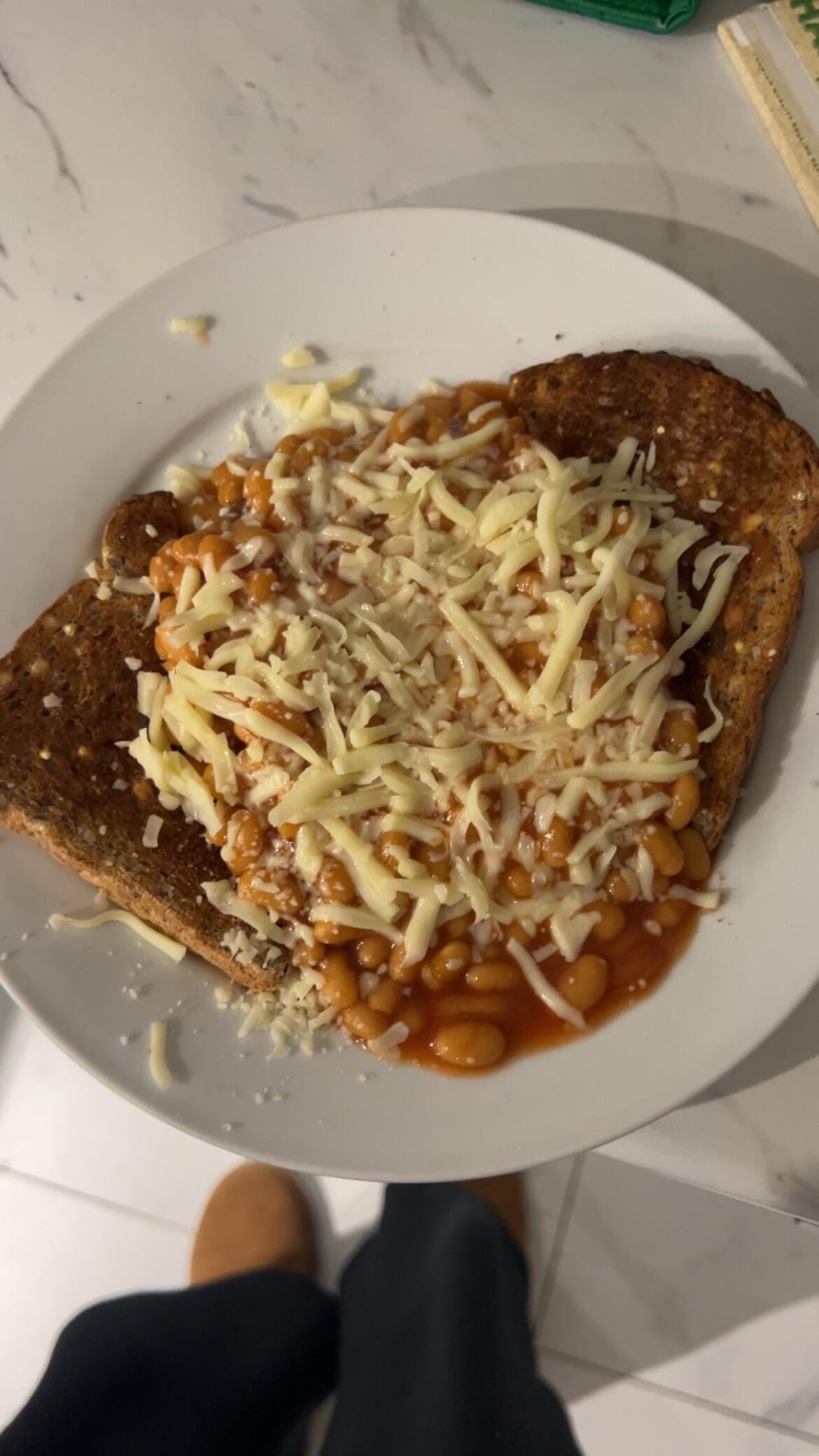 500 cals- beans and cheese on toast