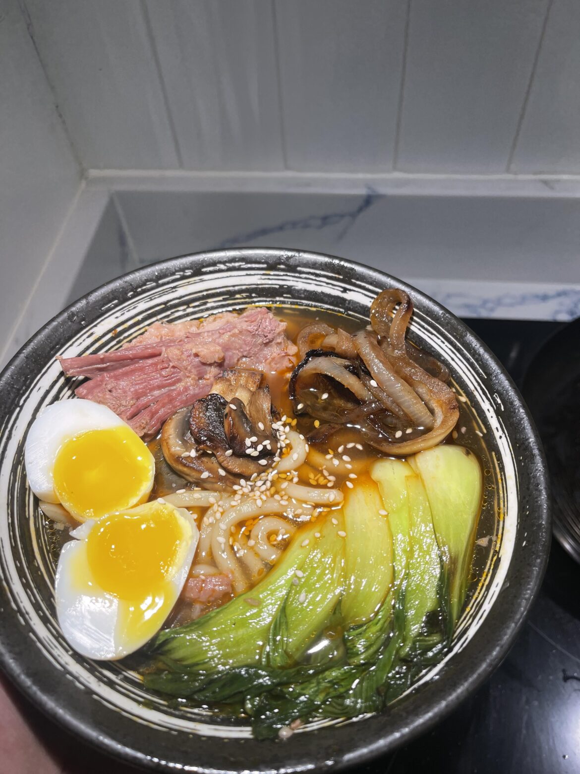 Ramen I made from leftover corned beef