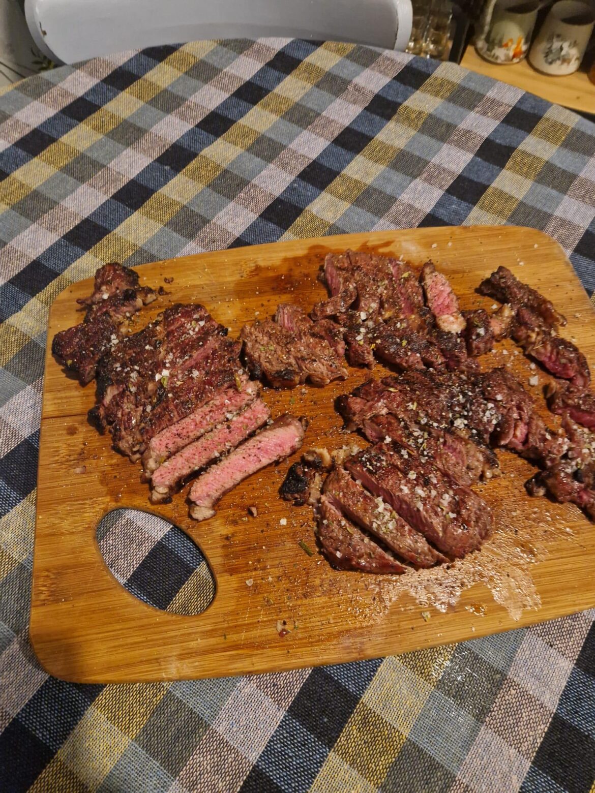 First time grilling steak on the Weber Kettle - feel like the crust needs more attention, but all in all pretty satisfied!