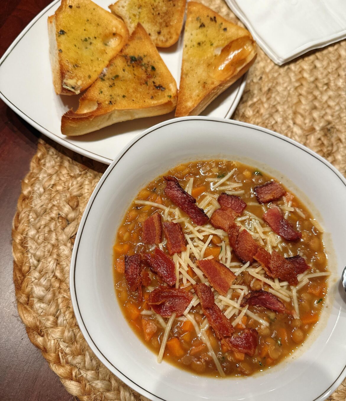 Bacony lentil soup with carrots