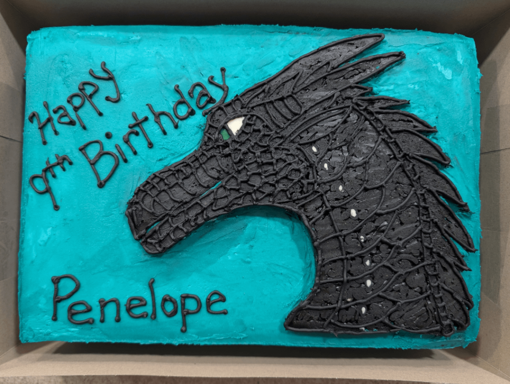Dragon birthday cake for my almost 9 year old. She loves wings of fire.