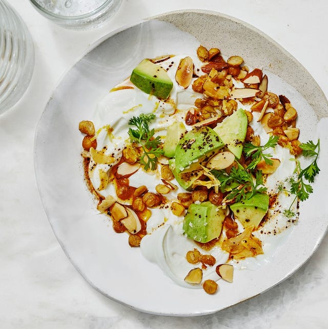 yogurt with avocado and chickpea granola