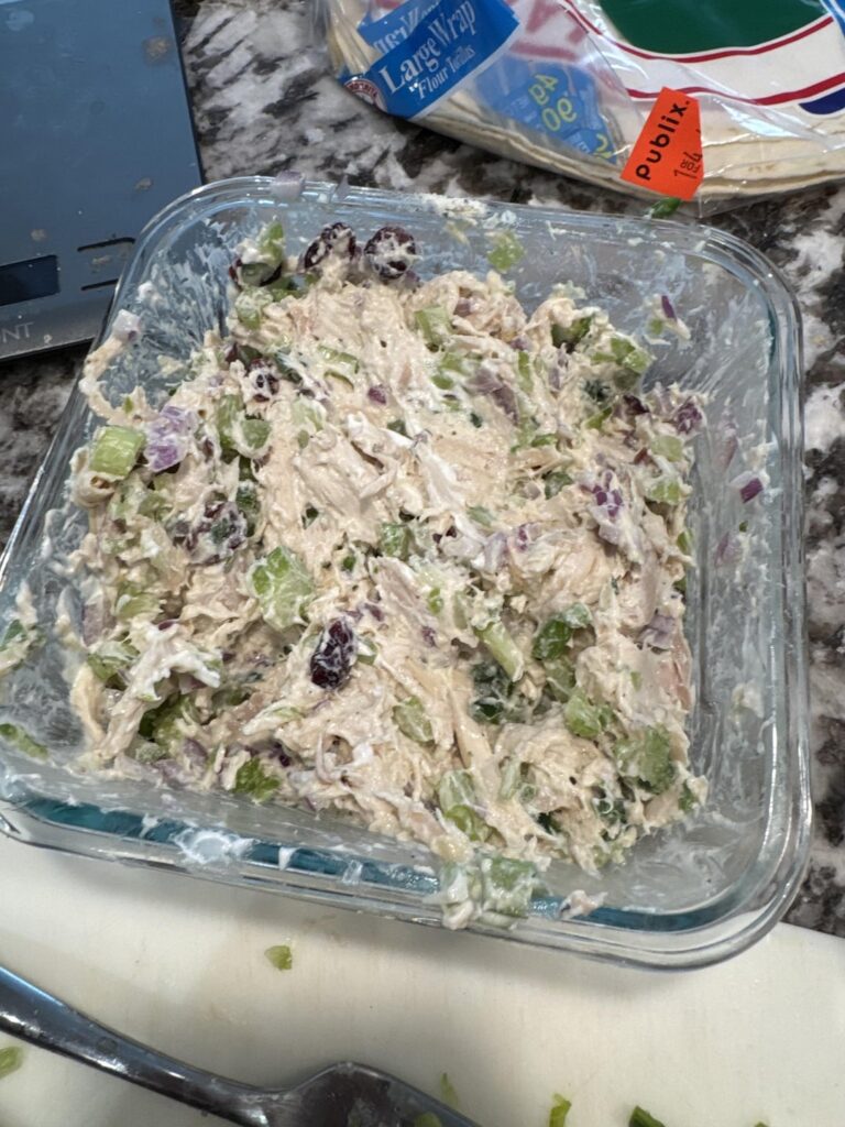 Back on here in hopes of getting back on track, it’s been a while since I’ve been strict about tracking my meals. Made this for lunches this week and it’s delicious. Chicken salad with craisins and jalepeno 😋 put it in a low carb wrap