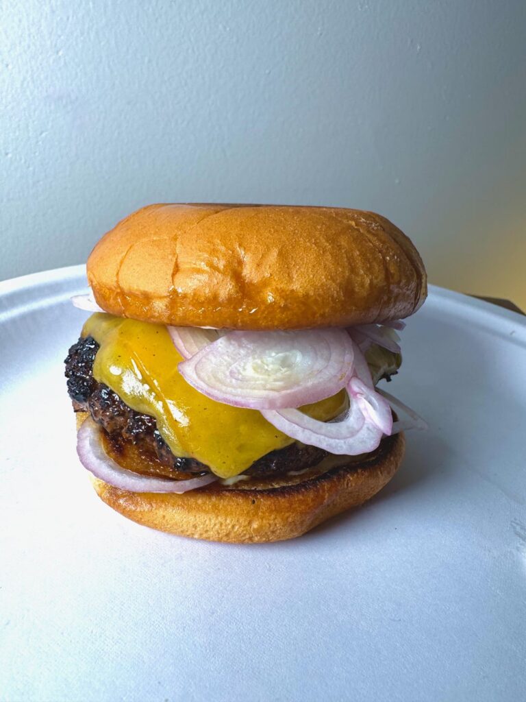 1/4lb with smoked cheddar and shallots