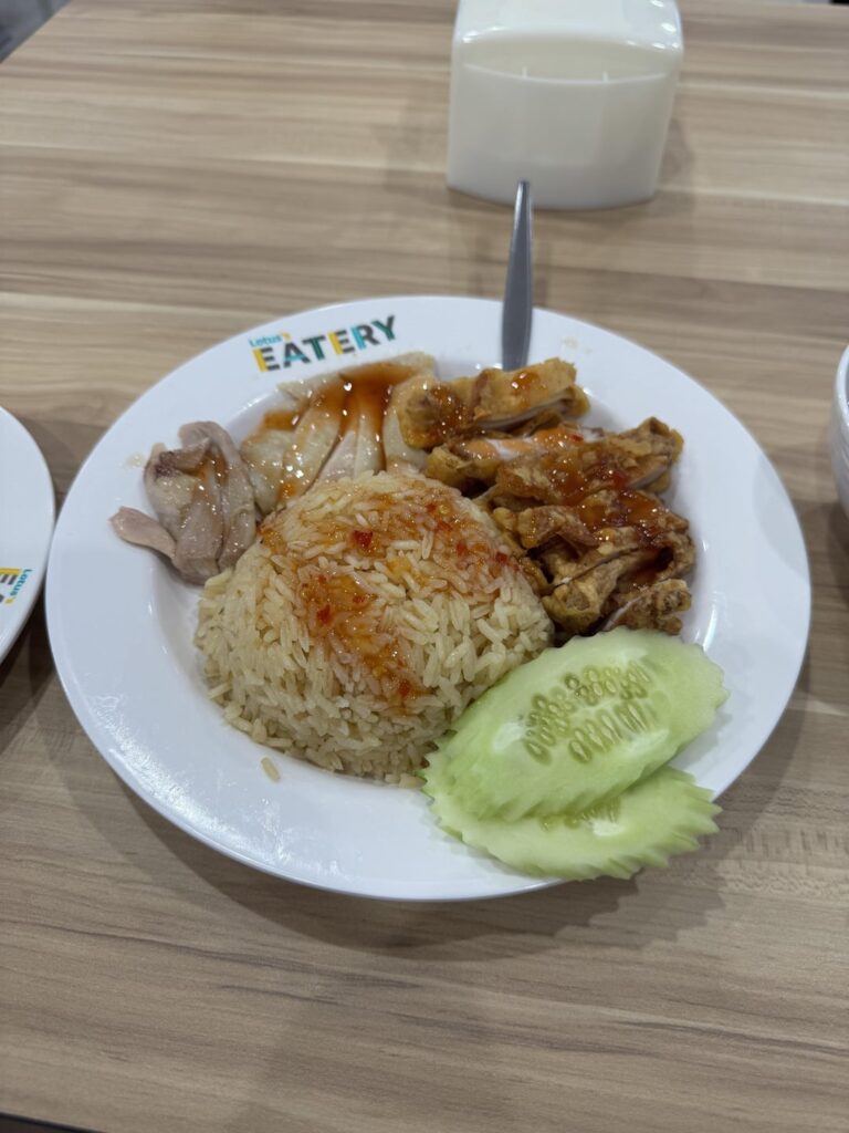 How many calories in all of this? (Hainanese chicken rice, kale with oyster sauce, soup)