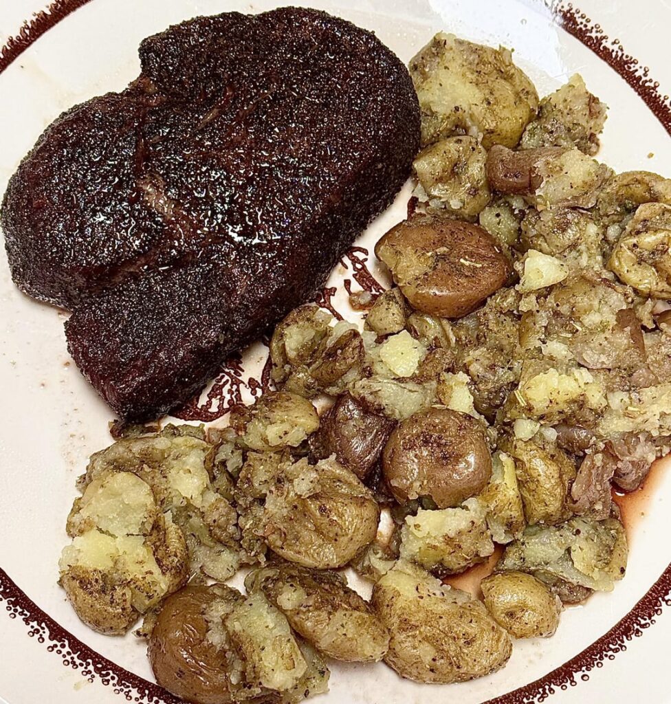 Filet with Garlic & Herb Smashed Potatoes