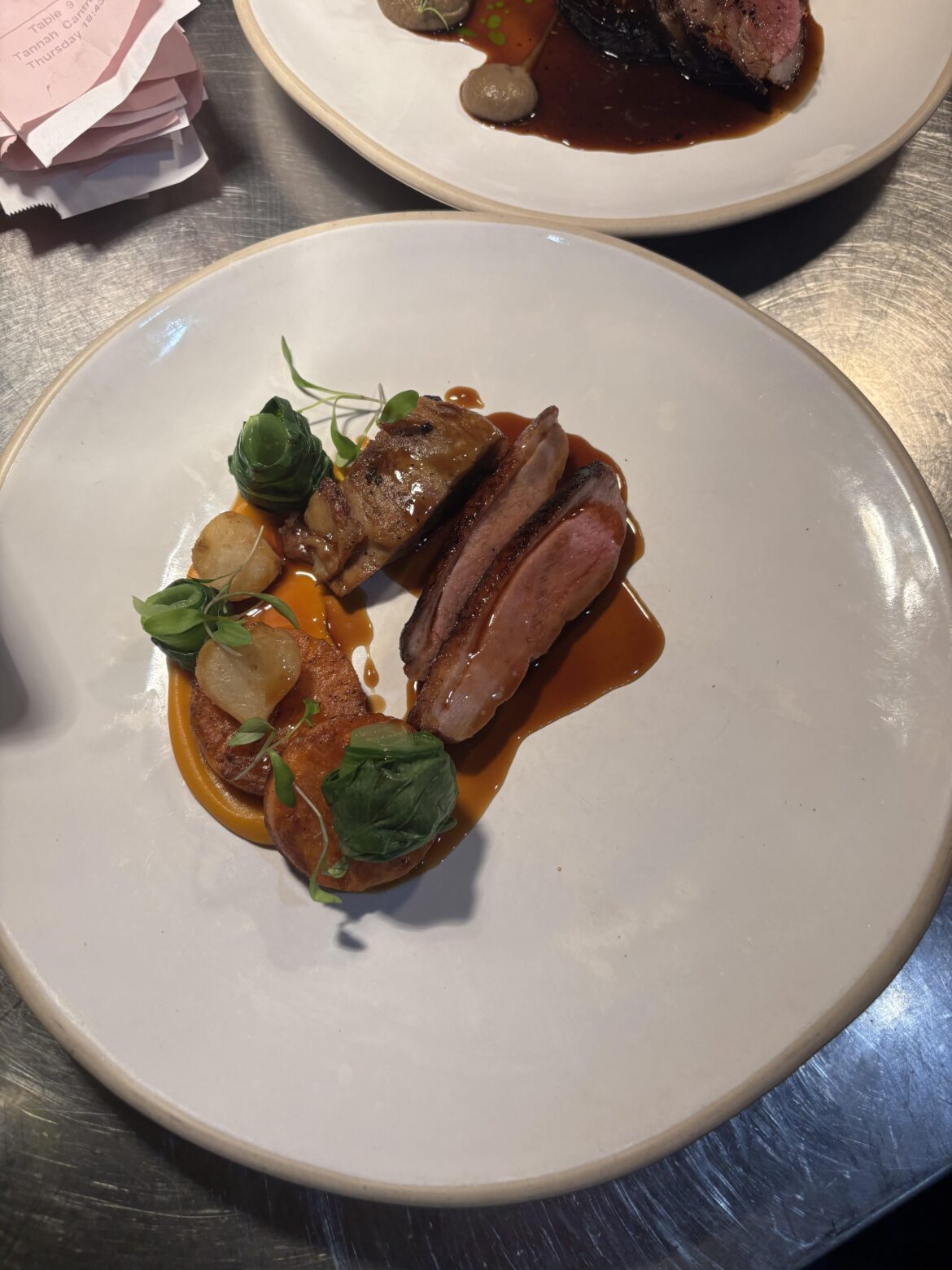 Duck, sweet potato, turnip, maple and lime sauce