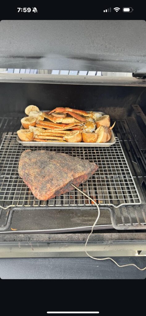 Picanha and crab legs for Saturday night dinner.  Bonus gin and tonics and happy husky.