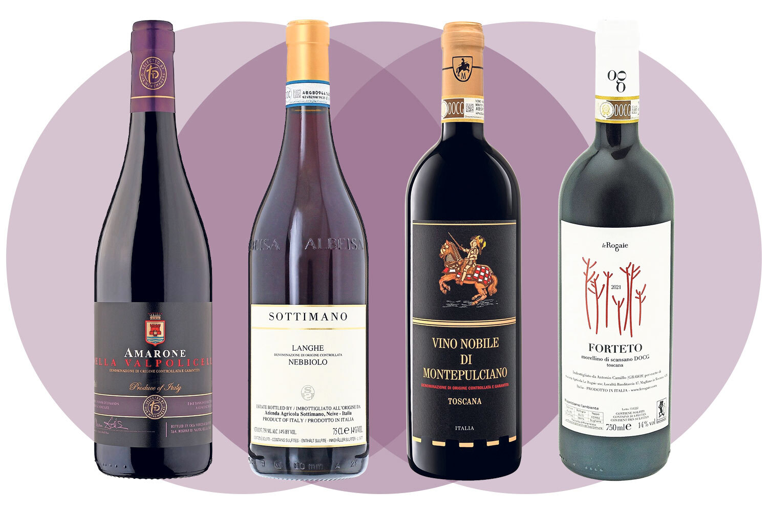 Four bottles of Italian red wine.