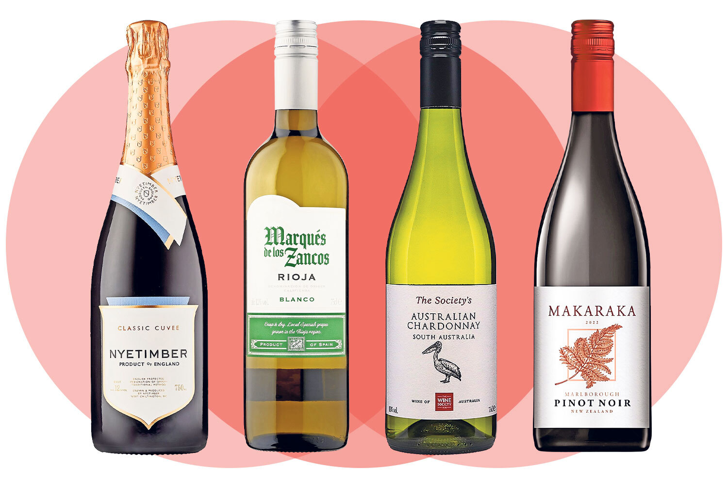 Collage of four wine bottles.