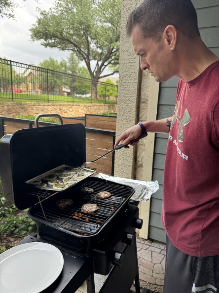 Bacon Cheeseburgers with grilled onions