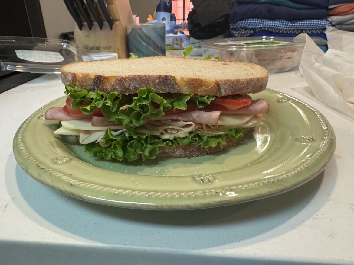 Ham turkey Swiss and provolone on sourdough.