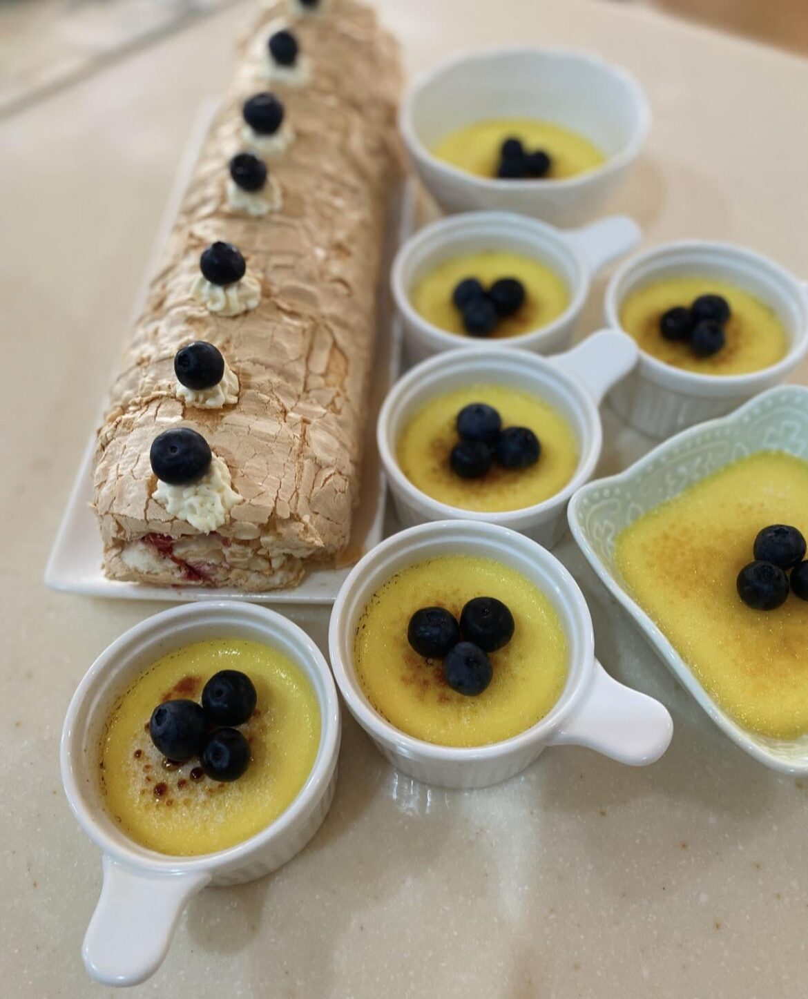 Meringue roll and crème brûlée for my mom's birthday party