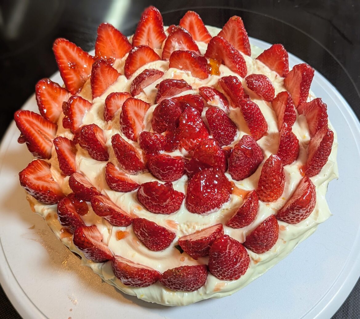 Lemon Cake with Marscapone Whipped Cream and Strawberries.