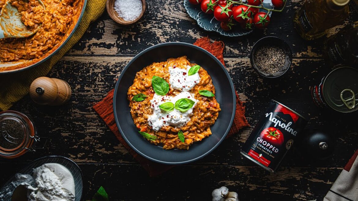 Napolina Creamy Orzo Pasta with Tomatoes & Burrata Recipe
